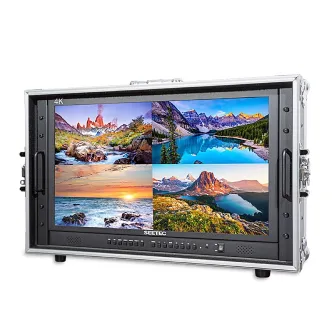 Feelworld Seetec 23,8" 4K transliacijos monitorius su letena krepšiu - keturių segmentų ekranas su ryškiomis gamtos scenomis, 4 HDMI įėjimai, nešiojamas aliuminio korpusas