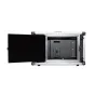 Feelworld Seetec 23.8 P238 9HSD-CO Broadcast Monitor su metaliniu dėklu - Profesionalus transliacijų monitorius su juodu priekiu, turintis kelis prievadus, įskaitant HDMI ir SDI, bei valdymo skydeliu su LED indikatoriais, talpin
