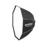 Godox GO4 Octa Softbox 120cm KNOWLED MG1200Bi Bi-Color LED Lightui - aštuonkampis softbox su minkštu baltu vidumi, juoda išore ir GODOX ženklu studijinei fotografijai
