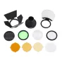 Godox Speedlite V1 Nikon X-PRO II Trigger Accessories Kit su blykste, difuzoriumi, šešėlių tinkleliu ir spalvų filtrais profesionaliam apšvietimo valdymui