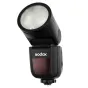 Godox Speedlite V1 Nikon išorinė blykstė, sumontuota ant kameros, su belaidžiu trigeriu ir priedų rinkiniu profesionaliam fotografavimui.