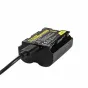 Nitecore NP-W235C USB-C įkraunama baterija Fuji fotoaparatams su techninėmis specifikacijomis ir raudonu LED indikatoriumi.
