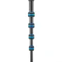 5 dalių magnio lydinio monopodas su mėlynais akcentais, reguliuojamas aukštis iki 1,58 m, dvigubos 3/8"-16 ir 1/4"-20 sriegiai, kelionėms pritaikytas dizainas, 30 kg apkrovos talpa