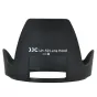 JJC HB-50 Nikon objektyvo gaubtas - Juodas gaubtas su tekstu 'JJC LH-50 Lens Hood', turintis išlenktą dizainą ir stačiakampį išpjovą apačioje.
