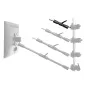 9.Solutions trumpas dvigubas jungties rankos 360 mm su 5/8" kaiščiu ir 3/8‑16 moteriška sriegimu, 30.8 lb apkrovos talpa, pritvirtintas prie Lenovo monitoriaus, rodomas ištiestas ir artimame plane.
