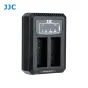 JJC USB dvigubo baterijų lėšintojas Panasonic DMW-BLG10/DMW-BLE9 baterijoms, su dviem įkrovimo lizdais, indikatoriais CH1 ir CH2, ir USB prijungimu lanksčiam energijos tiekimui.