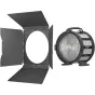 NANLUX FL-35E motorizuota Fresnel objektyvas su nuimamu barndoors, su atidaryta apvalia diafragma ir medaus korio priekiu