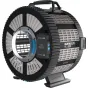 NANLUX FL-35E motorizuotas Fresnel objektyvas 15-46 mm Evoke 2400B, su apvaliu priekinio grotelėmis, sidabriniais korio šonų skydais, juodu valdymo pultu su mėlynomis mygtukais, viršutine rankena ir tvirtu pagrindu, pabrėžiant p