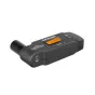 Saramonic UwMic9 RX-XLR9 bevielis imtuvas su skaitmeniniu ekranu, rodančiu 'CH 9', 3.5mm ausinių jungtimi ir cilindrine antena, turintis kompaktišką metalinį korpusą ir pažymėtas jungtis.