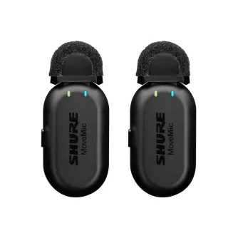 Shure MoveMic TWO belaidžiai lavalieriai mikrofonai su vėjų apsaugomis ir indikatoriais Shure MoveMic TWO belaidžiai lavalieriai mikrofonai su vėjų apsaugomis ir indikatoriais