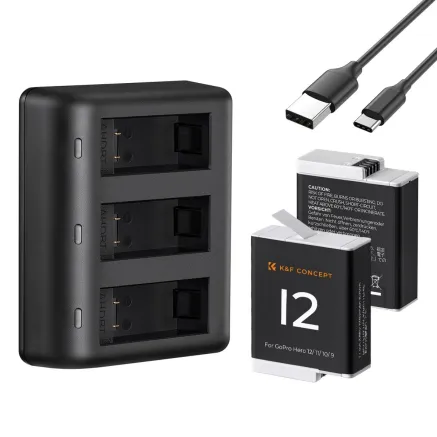 K&F Gopro Hero12(Compatible with 11/10/9)Three-slot LED charging stand*1 + USB to Type C KF28.0032