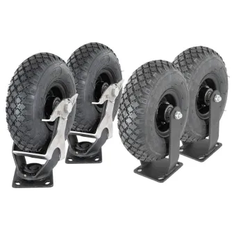 Filmcart Off-Road Ratukai 260mm - tvirti 260mm ratukai, sumontuoti ant juodų metalinių laikiklių, su protektoriaus raštu ir pritvirtinti sidabriniais varžtais, pakelia vežimėlius 50mm off-road filmavimui. Filmcart Off-Road Ratukai 260mm - tvirti 260mm ratukai, sumontuoti ant juodų metalinių laikiklių, su protektoriaus raštu ir pritvirtinti sidabriniais varžtais, pakelia vežimėlius 50mm off-road filmavimui.