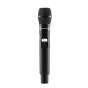 Shure QLXD24/KSM9-H51 belaidė rankinė mikrofoninė sistema su elegantišku dizainu, skaitmeniniu ekranu, rodančiu 'QLXD2', ir valdymo mygtukais.