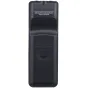 Olympus OM System audio recorder VN-541PC su įmontuotu mikrofonu ME52 V420040BE010, galinis vaizdas, juoda spalva, tekstūruota paviršius, valdymo mygtukai, garsiakalbio grotelės, reguliavimo simboliai, tekstas, nurodantis dizain