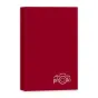 Raudona Zep Photo Frame XF468R slankiojančio albumo viršelis, uždara dėžutė su baltu kameros logotipu, 80 nuotraukų talpa 10×15 cm, puikiai tinka prisiminimams saugoti.