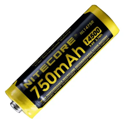 Nitecore 14500 NL1475R 750mAh 3.6Volt + Micro USB aansluiting NL1475R (750mAh)