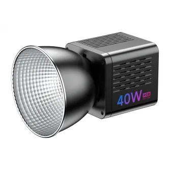 Ulanzi 40W RGB COB Fill Light su 50W peršokimo režimu, šoninis vaizdas su sklaide ir ventiliuota korpuso dalimi