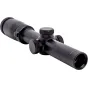 Juodas Focus In Sight 1-6x24 riffleskopas su 30 mm vamzdžiu, šoniniu aukščio reguliatoriumi ir centriniu vėjo reguliatoriumi, baltas fonas.