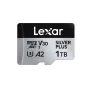 Lexar Professional SILVER PLUS mikroSDXC UHS-I kortelė su 1TB atmintimi, V30 klasifikacija ir 205MB/s skaitymo greičiu 4K vaizdo įrašymui