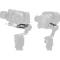 SmallRig 4639 HawkLock H38 Arca Swiss greito atleidimo plokštė, sumontuota ant DJI stabilizatoriaus su Sony kamera ir objektyvu, pabrėžianti reguliuojamą anti-slip dizainą ir aliuminio lydinio konstrukciją.