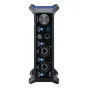 Zoom UAC-232 audio interfeisas priekinis vaizdas su 32-bit float įrašymo technologija, dviem kombinuotais XLR/TRS įėjimais, mėlynai apšviestu tiesioginiu monitoriumi ir fantominiu maitinimo LED, dideliu išėjimo reguliatoriumi ir