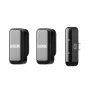 RØDE belaidžio mikrofono Ultra USB-C komplektas su dviem siųstuvais ir įkrovimo dėžute, matomas iš priekio ir šono