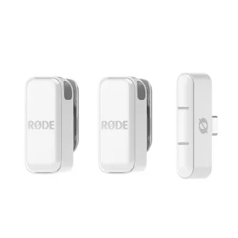 RODE belaidžių mikrofonų Ultra kompaktiškas rinkinys išmaniesiems telefonams USB-C baltos spalvos, su siųstuvais ir priėmėju su magnetinėmis tvirtinimais.