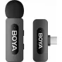Boya BY-V10 V2 bevilnio laivelio mikrofonų sistema su USB-C priimtuvu ir ultrakompaktišku transliuotoju, juodos spalvos