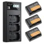 K&F Concept NP-FZ100 2280mAh trys baterijų slotai su LCD ekranu ir fotokamerų baterijų įkroviklis su trim baterijomis, suderinamomis su Sony, priekis ir užpakalis