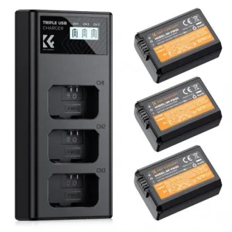 Camera Batteries - K&F NP-FW50 Kameras akumulators 1100mAh, 3 gab. + Lādētājs ar LCD displeju - quick order from manufacturer Best choise selected by experts