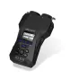 Zoom H1 XLR nešiojamas garso įrašymo prietaisas su XLR/TRS kombinuotais įėjimais, OLED ekranas, rodantis bangos formą, mėlynos mygtukai su užrašais 'STEREO', 'MIXER', 'MARKER' ir 'MENU', raudonas įrašymo mygtukas ir 'H1 XLR' pre