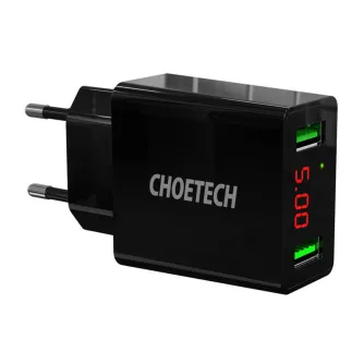 Choetech 2*USB-A network charger with display (black) C0028