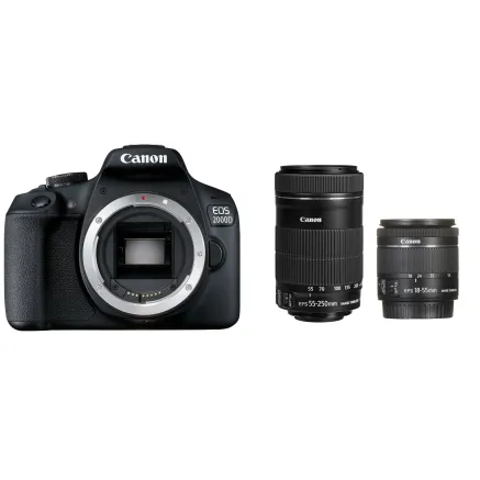 Canon EOS 2000D DSLR Camera with 18-55mm and 55-250mm Lenses