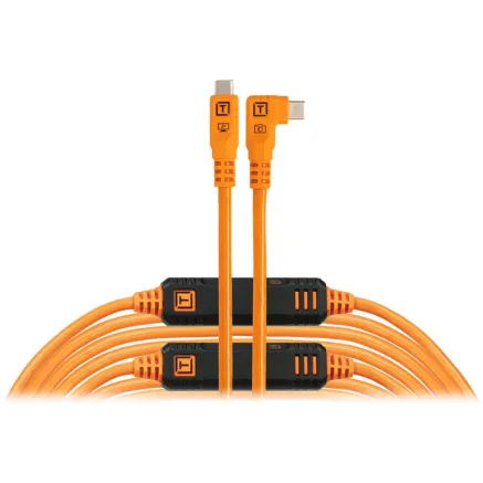 TetherPro Optima 10Gbps USB-C, 9.3m, Straight to Right, Orange Boost