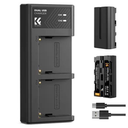 K&F Concept K&F NP-F550 Digital Camera Dual Battery with Dual Channel Charger, Two batteries + charger + Type C KF28.0046