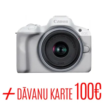 Bezspoguļa kameras - Canon EOS R50 + RF-S 18-45mm F4.5-6.3 IS STM (White) - perc šodien veikalā un ar piegādi