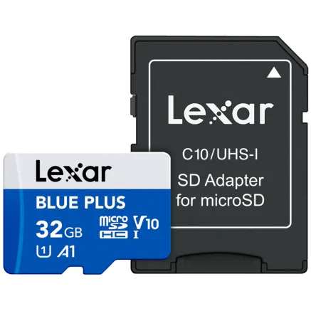 LEXAR MICROSDHC BLUE PLUS UHS-I WITH SD ADAPTER, UP TO 100MB/S READ C10/A1/U1 (V10) 32 LMSBLPL032G-BNANG