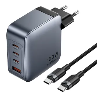 Wall charger - Vention power charger 3x USB-C, 1x USB-A, (100W/100W/30W/30W) (grey) with USB-C to USB-C cable (1m) (black) - buy today in Master Foto store and with delivery