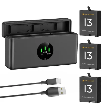 K&F Concept K&F Gopro 13 Camera Battery 2100mAh 3-pack Charger