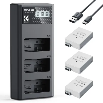 K&F Concept Canon LP-E8 Battery 1200mAh 3-pack Charger