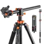 K&F Concept T255A3+BH-28L stovys su 360° kugliu galvą, pašušintas monopodiu, juos alumiinių žalių su oranžiais akcentais