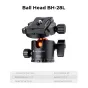 K&F Concept BH-28L balo galva su 10 kg kelių kapasite, aluminiu alloy konstrukcija, teksto įtraukta platinuka, 360° rotaiavimo mygtuku ir skaičiavimo žymės, parodytos čia studijojo nuotrauka.