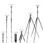 K&F Concept T255A3+BH-28L triodas parodžiam įvairiose konfigūracijose, nuo kompaktiškai įvairiaus iki pilniausiai išvystytos 195 cm, su 360° kulkio balo laukais ir pašelinamu monopotu.