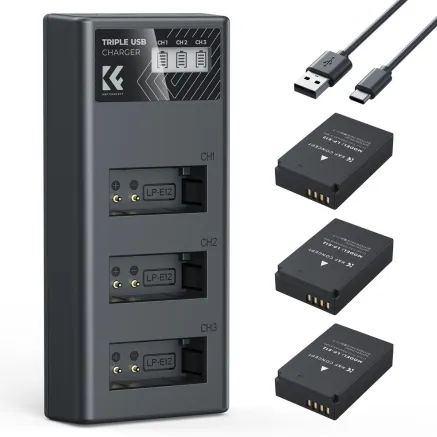 K&F Concept K&F LP-E12 Camera Battery 1100mAh 3-pack Charger