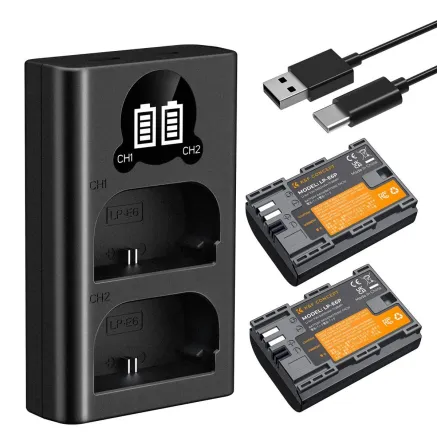 K&F Concept K&F LP-E6P Camera Battery 2400mAh 2-pack Charger