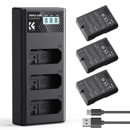 K&F Concept Nikon EN-EL14 Battery 1050mAh 3-Pack Charger