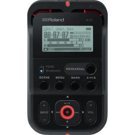 Roland R-07 (BK) - Ultra-portable recorder with Bluetooth, 96 kHz, 24-bit