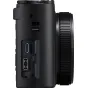 Panasonic Lumix TZ300 juodo kompaktinio fotoaparato užpakalinė dalis su USB-C įkrovimo jungtimi ir HDMI išvestimi 4K vaizdo įrašymui ir kelionių fotografijai