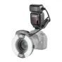 Neewer RF1-C galingumo 76Ws ir GN15 žiedinė blykstė, pritvirtinta prie Canon EOS kameros, užtikrinanti lygų apšvietimą ir kompaktišką dizainą makrofotografijai