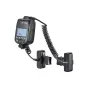 Godox MF-T76C dvigubas TTL makrofotografijos blykstė su dviem reguliuojamais galvutėmis, adapteriais ir difuzoriais Canon kameroms - priekis su prijungtomis blykstės galvutėmis ir valdymo bloku